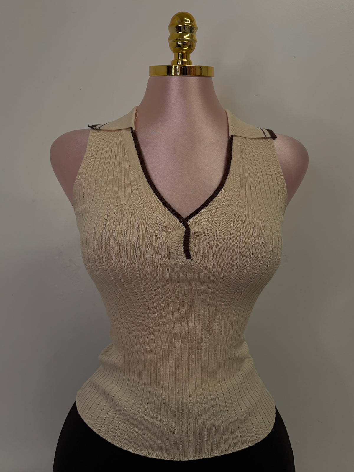 The Blair Polo Top – Cream Brown